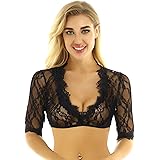Freebily Women's Lace Sleeves Crop Tops Basic 3/4 Length Arm Shaper Vest Crop Shirt Blouses