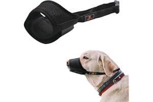 BARLEY EARS Bozal para Perros, bozal de Nailon Ajustable, Malla Suave y Transpirable, Evita mordeduras y ladridos y promueve el Viaje Seguro de Las Mascotas. Negro (L)