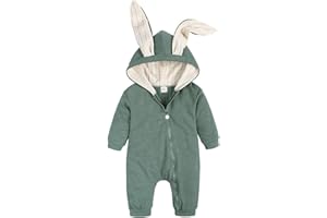 Verve Jelly Tute monopezzo unisex per bambini Pigiama coniglietto pagliaccetto con cerniera manica lunga in cotone con orecchie di coniglio per bambino 0-18 m