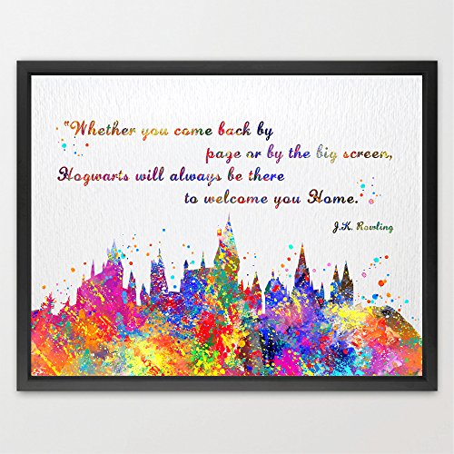 Dignovel Studios A3 Hogwarts Castle Quote Harry Potter watercolour illustration Art Print Friendship Quotes Nursery Kids Art Print Wedding Birthday Gift N381-Unframed