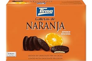 Tirma Galletas con Naranja Bañadas en Chocolate Negro | Galletas de Chocolate 70% Cacao | Galletas de Chocolate y Naranja | Galletas sin Huevo | 200 g