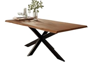 Liadomo Esstisch Isa Nuss - Tisch mit Baumkante aus Massivholz - 26mm Tischplatte Lackiert - Robust & Pflegeleicht - Unikat - Spider-Gestell Metall, Schwarz (80 x 140 x 73 cm)