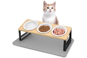 AVMVNVC AVMNVVC Gamelle Chat Surélevée - 3 Bols Ceramique de Nourriture, Support 15° Incliné, Tapis Antidérapant pour Chat et Petits Chiens