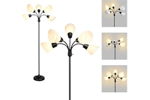 FIRVRE Nero 5 Lampada da Terra A Più Teste Lampada da Terra A Palo Alto piantana Collo di Cigno Regolabile Luce Moderna Paralumi in PVC Bianco Per Soggiorno Camera da Letto Studia Stanza dei Bambini