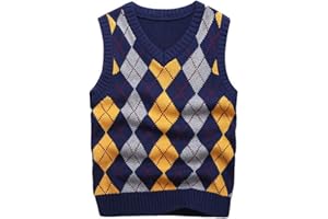 KID1234 Boys Sweater Vest V Neck Argyle Sleeveless Uniform Knit Plaid Kids Clothes