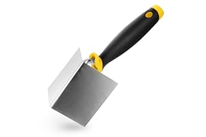 BILBAU Truelle d'angle pour travaux de plâtrage, truelle d'intérieur 6 cm x 6 cm x 8 cm, Outil de Remplissage en Acier Inoxydable, truelle de maçonnerie pour la rénovation, Manche Robuste en 2K