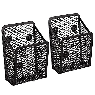 AIEX Porte Stylo Magnétique 2 pièces - Paniers de Rangement en Maille Avec Aimanté Forts Pour Rangement Frigo, Organisateur de Cuisine, Organisateur de Bureau, Accessoires de Casier - Noir