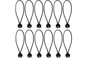 Nuoshen 12 Pcs Black Tarpaulin Bungees Balls for Banner, Tarp, Pavilions, Tents, Bungee Hooks, Holder, Flag Poles