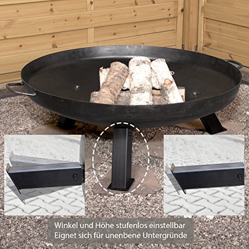 Köhko Feuerschale Ø 80 cm + 2 Griffen + 3 abnehmbare Beine Anti-Rost (20 cm eckig) 41003-080 - 4