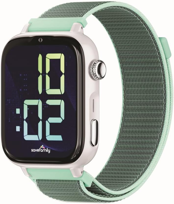 SaveFamily SaveWatch Plus 2 | Reloj Inteligente Niño con Localizador GPS, Llamada, Vídeo, Whatsapp, Spotify, App Store | SIM Incluida - Esfera Blanca y Correa de Tela Ocean