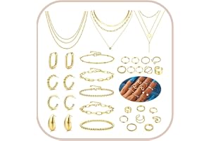 Morfetto 35 St Smyckesset för Kvinnor - Guld Armband, Knogringar, Tjocka Ringar, Örhängen, Halsband - Kostymsmycken i Metall