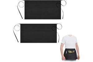 LFCFBH 2 Pack Waitress Apron with 3 Pockets, Black Waist Apron for Kitchen Restaurant Work Waitress Chef Waiter Cooking Baking