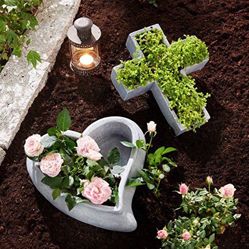 COM-FOUR Deko – Herz zum Bepflanzen Grabschmuck 34 x 30 cm in grau - 2