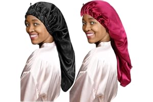 LadayPoa Lange Satin Haarhaube Mädchen Seidige Mütze,2 Stück Damen Lange Satin Haube Schlafmütze zum Schlafen Extra Große Satin Schlafmütze