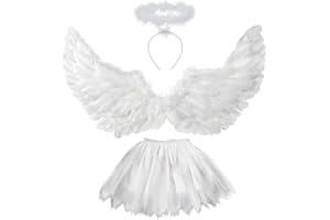 Sunshine smile Engelsflügel Weiß,Engel Kostüm Damen mit Heiligenschein,Engel Flügel,Kostüm Engel,Weiße Flügel Mädchen,Engelsflügel Deko,Federflügel Engel,Engels Flügel Kostüm