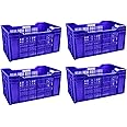 SWIFT INTERNATIONAL Storage Plastic Crate/Heavy Duty Multipurpose Crates | 4 Piece (4, Blue)