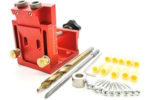 Evwoge Pocket Hole Screw Jig Self Clamp Pocket Hole Jig System Drill Guide with Pocket Hole Drill Bit Screwdriver and Screws Woodworking Kit (Color : Red)