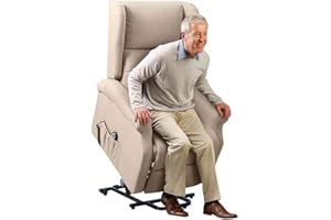 BAKAJI Poltrona Alzapersona Elettrica Motorizzata Reclinabile in Similpelle Ecopelle con Tasca Porta Telecomando per Anziani e Persone Disabili (Beige)