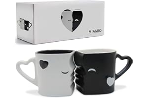 ‎MIAMIO MIAMIO - Zestaw kubków do kawy/kubków do całowania w prezencie dla par/na wesele/urodziny/rocznicę, ceramiczne 300 ml (czarne)