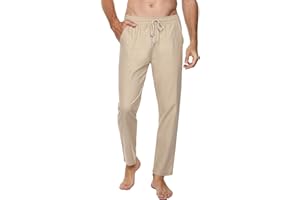 Sykooria Pantalones Hombre Casuales Lino y Algodón Pantalon Chandal Hombre Largo con Ajustable Cordón Pantalones Deportivos Hombres Cintura Elástica con Bolsillos