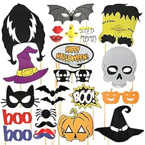 24 Artículos para Decoración de Halloween – Incluye Decoraciones Props para Selfi Extra Grandes! Kit de Accesorios Ideales para Fiestas de Disfraces, Cabina de Fotos, Mascara, y Mas