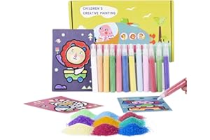 Berry President 12 confezioni di carte per pittura a sabbia per bambini da colorare fai da te con 12 bottiglie scintillanti glitter colorato sabbia set per ragazzi e ragazze (Animale verde)