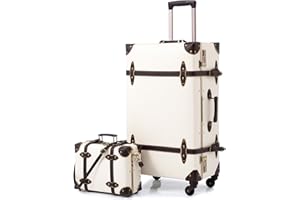 urecity Vintage Luggage Set of 2, Retro Suitcase with Wheels for Men & Women, Stylish Travel Luggage Set with Boarding Tote, Zipperless Design, TSA Approved (White, S(12")+L(26"))