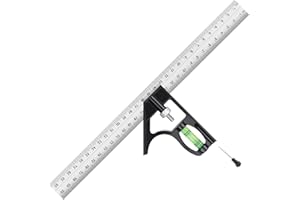 FTONOM5 Combination Square 12Inch/300mm Stainless Steel Combo Square Carpentry Tools Adjustable Carpentry Square 45/90 Degree with Bubble Level Measuring Tool for Woodworking Engineer Carpenter