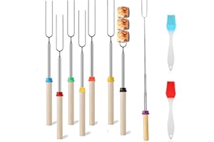 WAYBWZDQ Grillspieße Edelstahl,8 Stück Teleskop Grillspieße,Extendable 31-81 cm,Barbecue Skewers,Grillspieße Teleskop Marshmallow, Spieße Ausziehbar, Lagerfeuerspieße mit Holzgriff,Roasting Sticks Grillbesteck