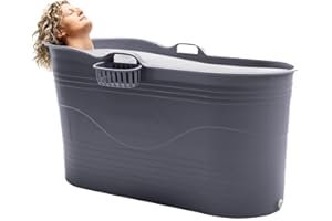 HELLO BATH HelloBath® – Bath Bucket XL (Basic) – 121 cm – Bañera para adultos – Baño de hielo – Manguera de desagüe extensible hasta 3 m - Gris oscuro