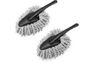 JNNJ 2 piezas Car Duster, cepillo de limpieza de plumero de coche, cepillo de limpieza de microfibra con mango, mini plumero para coche, universal (gris)