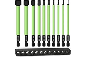 Hakkin 10 Stück Hex Sechskant Schraubendreher Bits Set Lang 100 mm 1/4" S2 Schlagschrauber Bitsatz für akkuschrauber 1,5/2/2,5/3/4/5/6/8/10/12 Magnetische Hexagon Innensechskant Inbusschlüssel