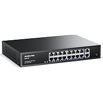 Aumox 18-Port Gigabit Network Unmanaged Switch, 16-Port PoE with 2