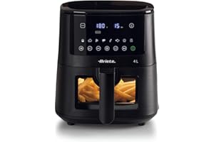 Ariete 4633 Friggitrice ad aria 4L, 1400W, Capacità 4L, 9 programmi, Funzione Shake e Grill, Temperatura fino a 200°C, Nero