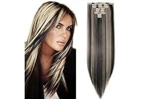 SEGO 8 sztuk przedłużki włosów z klipsem proste jedwabiste włosy na całej głowie syntetyczne włosy - naturalny czarny i wybielany blond (długość: 26 cali/66 cm, waga: 140 g)