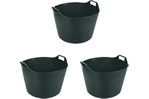 M1SS Set of 3 - 26L/40L/75L Litre Dark Green Robust Versatile Multipurpose Medium/Large/Extra Large Flexi Tub Garden Home Flexible Plastic Storage Container Bucket Tub Trugs Flex Tub (75 Litre)