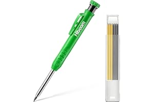 Hiboom Set di Matite per Carpentiere Solido per Costruzione con 7 Conduttori Giallo Grigio Affilatrice Incorporata, Marcatore Meccanico a Matita con Foro Profondo dal Naso Lungo (Verde)