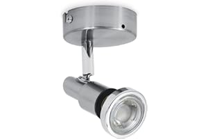 B.K.Licht Faretto LED da soffitto o parete orientabile, plafoniera bagno, include lampadina GU10 da 5W, luce calda 3000K, 400Lm, resistente agli schizzi d'acqua IP44, metallo color nickel opaco, 230V