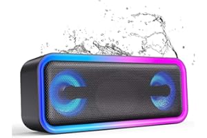 MEGUO A8 PRO Wireless Bluetooth Speaker, 20W Sound, IPX6 Waterproof, Portable with Strap, 20-Hour Playtime, RGB Light Show, Deep Bass, Crystal-Clear Treble, for Outdoors, Travel,Party