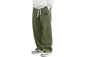 DaPongZhi Pantaloni Baggy Uomo Invernali,Pantaloni Uomo Eleganti in Velluto a Coste Largo Taglio Dritto, Modello con Vita Elasticizzata e Cordino, Casual Pantalone Giapponesi