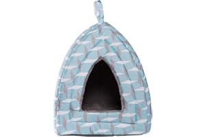 Hollypet Cat Bed Kitten Bed Self-Warming 2-in-1 Foldable Comfortable Igloo Triangle Pet Tent House, Light Blue
