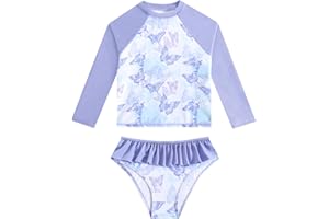 WYTBABY Maillot de Bain Fille Deux Pièces Combinaison Anti UV Fille Manches Longues Maillot pour Filles de 3-9 Ans