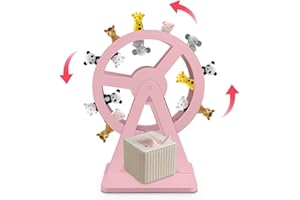 Pinkunn Ferris Wheel Shelf Compatible with Tonies 360° Magnetic Floating Shelves Wooden Magnetic Shelf Compatible with Tonie Box and Figures Storage Hold 50-70 Character for Room Decor(Fluffy Pink)