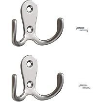 Chongning 10 PCS Double Prong Coat Hooks - Chrome Wall Mounted Hooks With 20 Screws | Vintage Metal Robe Hooks For Bathroom, Bedroom, Kitchen (Silver, Heavy-Duty