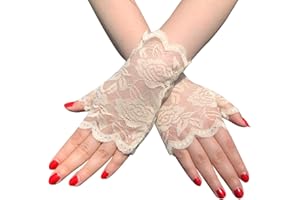 PHILSP Gloves Women Summer Floral Lace Fingerless Gloves UV Sun Protection Driving Mittens Nude