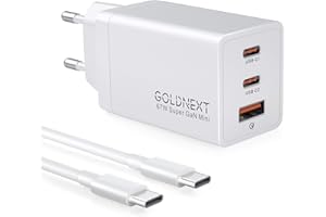 Caricatore USB C 67W, GOLDNEXT GaN Ⅲ Caricatore PD 3.0 PPS Caricabatterie Alimentatore USB con Cavo Type-C 100W per MacBook Air/Pro, Phone 15 Pro Max/14/13, iPad, Galaxy S23 Ultra/S22, Pixel 8