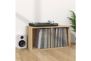 prissent Contenitore per Vinili Rovere 71x34x36 cm in Legno Multistrato Porta Dischi Vinile Porta CD da Tavolo Mobile Basso Mobile Porta CD Scaffale Porta CD Mobili Soggiorno Armadietto Salvaspazio