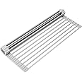 Kameety Roll up Dish Drying Rack Over the Sink Kitchen Roll up Sink Drying Rack Portable Dish Rack Dish Drainer Foldable SUS304 Stainless Steel Dish Drying Rack (17.5" x 13.1")
