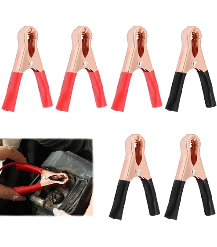 Kit 4 Pinces Crocodile QWORK 100A Cuivre Pur - Pour Démarrage Voiture Et Projets Électriques