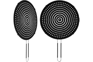 Caffney Splatter Screens 13 Inch Silicone Cooking Screen Pan Cover Frying Pan Splatter Guard with Handle Multi-purpose Heat Insulation Guard Cooling Mat for Cooking and Frying Black